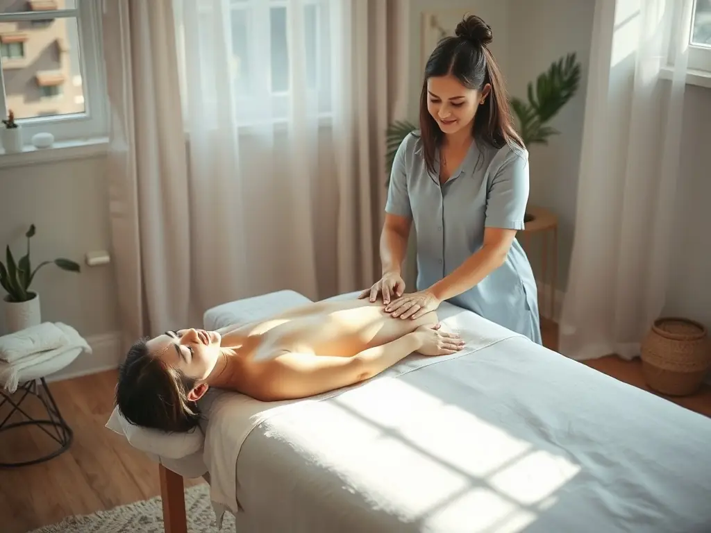 A serene image of a Reiki practitioner providing a session to a client, emphasizing the calming and therapeutic aspects of the practice.