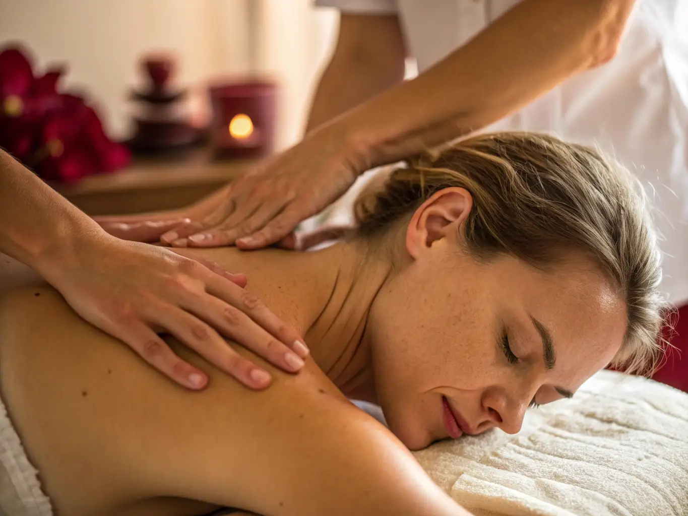 An image of hands gently performing Reiki on another person, illustrating the practice of knowledge sharing and skill development within 2 MAINS.